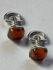 Vintage Swank signierte kleine Bernstein Kunststoff Zuckerhut silberfarbene quadratische Manschettenknöpfe - Bild 1 von 10