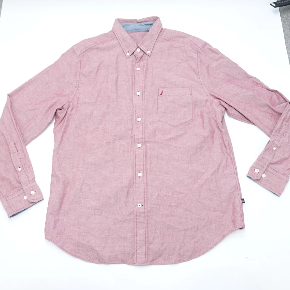 Camisa Nautica Casual Masculina Grande Gola Rosa Manga Longa Botão-Abaixo Ajuste Clássico - Imagem 1 de 4