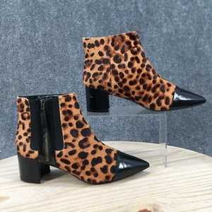 Nine West Womens 7 M Wasabi Ankle Booties Black Faux Leather Pointed Toe Cheetah - Picture 1 of 17