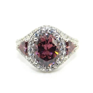 Ausgefallener Designer Ring signiert 925 Sterlingsilber rosa & klar CZ Halo mit Akzenten - Bild 1 von 11