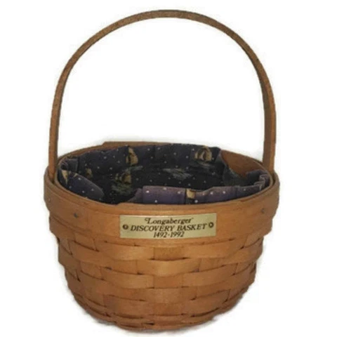 VINTAGE Longaberger DISCOVERY BASKET 1492-1992 Sailboat Fabric liner 6" Handmade Cover