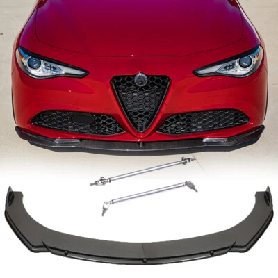 Alerón divisor de labios de parachoques delantero estilo carbono + varillas de puntal para Alfa Romeo Giulia Foto 1 de 4