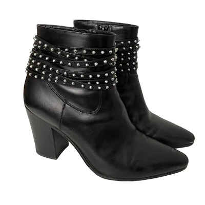 Botas Saint Laurent cravejadas tamanho UE 38 EUA 8 tornozelo francês 85 couro preto - Imagem 1 de 4