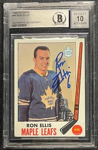 CARTOLINA RON ELLIS FIRMATA 1969-70 TOPPS FOGLIE D'ACERO BECKETT AUTO GRADO 10 925 - Foto 1 di 2