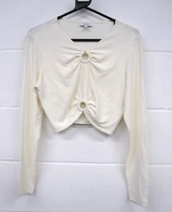 Reiss Womens Cream Cropped Top Uk Large Long Sleeve V Neck Viscose Summer Party - Bild 1 von 8