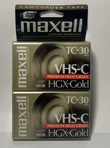 Maxell VHS-C TC-30 HGX-Gold 2 Pack Premium High Grade Video Tapes New Sealed - Picture 1 of 4