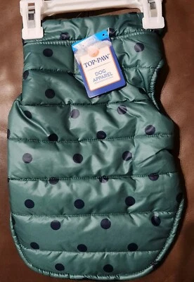 Top-Paw Dog Puffer Jacket Size Large Green with Polka Dots New w/tag - Image 1 of 2