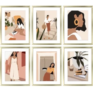 ArtbyHannah 11x14 Framed Neutral Wall Art Set 6-Pack Gold - Picture 1 of 8