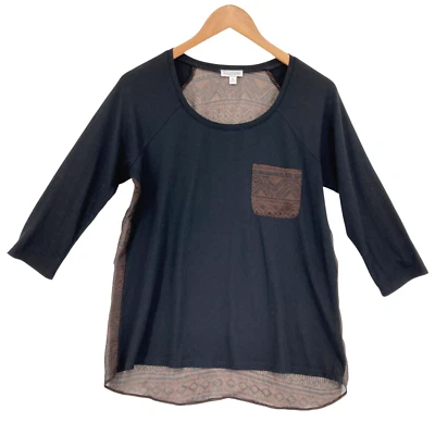 Charming Charlie Women's Black & Brown Long Sleeve Hi-Low T-Shirt Top Size S - Image 1 of 4