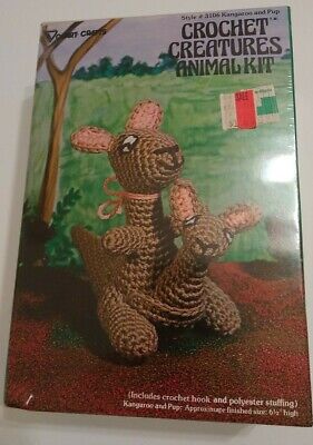 Vintage Década De 1970 Vogart Crafts Crochet Criaturas Animal Kit #3106 Canguro Sellado • 12.95€