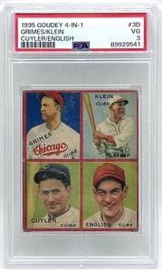 Goudey 1935 4 en 1 #3D Grimes, Klein, Cuyler, PSA 3 inglés en muy buena condición - Imagen 1 de 2
