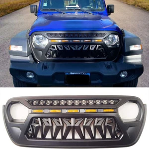 Front Grille fits for Jeep Wrangler JL 2018-2024 Gladiator W/Light ABS Matte Blk - Picture 1 of 9