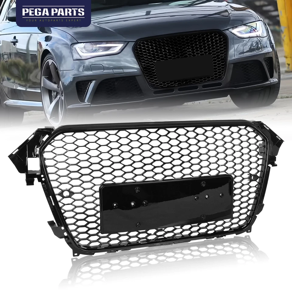 RS4 Style Front Bumper Grille Grill Glossy Black For 2013-2016 Audi A4 S4 B8.5 Foto 1 de 4