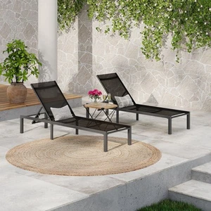 Black Aluminum Outdoor Chaise Lounge (Set of 2) with Adjustable Backrest - Picture 1 of 9