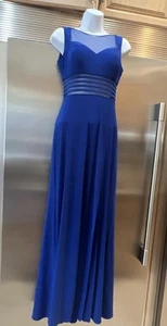 MAXI DRESS FORMAL LONG GOWN COBALT BLUE PARTAIL  MESH FITS LIKE SZ 2 BUST 32/33" - Picture 1 of 6