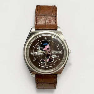 Reloj Seiko Automático Mickey Mouse 6309 Hecho en Japón Correa Marrón Raro De Colección - Imagen 1 de 12