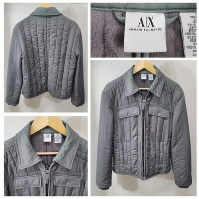 Armani Exchange AX Quilted Field Jacket Men's Small Gray Green Full Zip Lined - Image 1 of 4