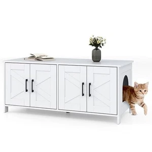 Cat Litter Box Enclosure for 2 Cats Modern Kitty Litter Box Furniture Hidden-Whi - Picture 1 of 5