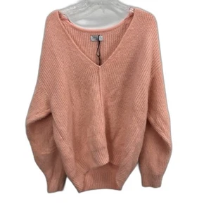 NEW Indigo Tonic Coral Pink Wide V Neck Soft Knit Jumper Top Ladies Size 18-20 - Picture 1 of 4
