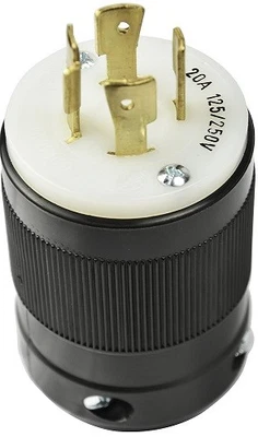 Plugue de bloqueio NEMA 2014P 20A 125/250V 3P 4W (L14-20P), corpo branco, carcaça preta - Imagem 1 de 2