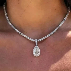 20Ct Lab Created Round Diamond 14k White Gold Plated Pendant Tennis Necklace 18" - Picture 1 of 5