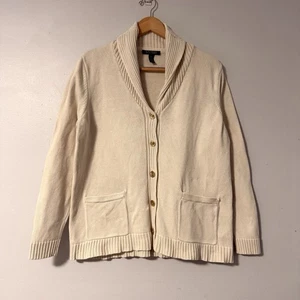 Lauren Ralph Lauren Damen Strickjacke Elfenbein Rippborte aufgesetzte Taschen Kragen - Bild 1 von 9
