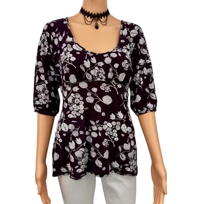 Vintage Y2K American Eagle Babydoll Top L Império Cintura Floral Whimsigoth Fada  - Imagem 1 de 4