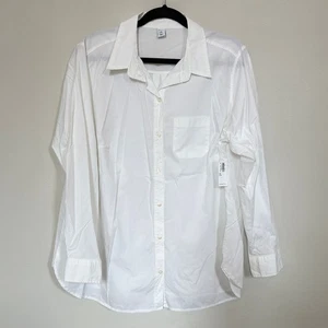 Camicia Old Navy taglie forti 1X con bottoni NUOVA top manica lunga bianco brillante elasticizzato - Foto 1 di 12