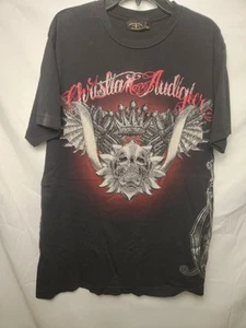 Vintage Rare Christian Audigier Rhinestone Skull Shirt Large - Picture 1 of 6