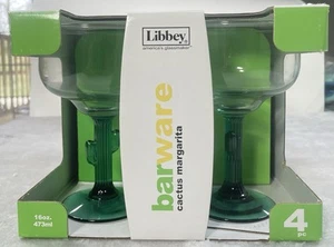 Libbey Cactus Stemmed Margarita Cocktail Party Glasses 16 oz set of 4 NIB - Picture 1 of 6