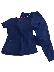 Conjunto Médico Med Couture TOUCH Azul Marino Para Mujer Cuello en V Top S - Pantalón SP Joggers Usado en Excelente Condición - Imagen 1 de 20