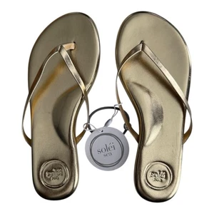 FREE PEOPLE SOLEI SEA Sz 7 (6-6.5) Around Town Golden Metallic Flip Flop Sandal - Picture 1 of 7