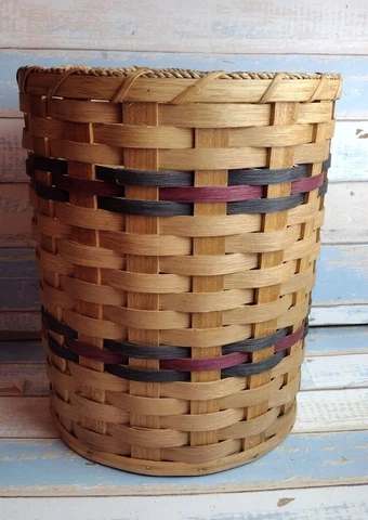 Woven Basket Split Oak Wood cylindrical Amish Handmade 12" tall Waste Can Plant Cover