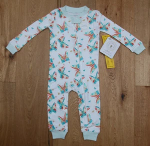 Burt's Bees Baby Organic Snug Fit Coverall~White, Green & Coral ~Butterflies~12M - Picture 1 of 3