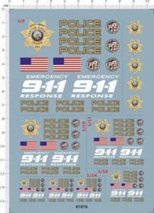 1/6 1/10 1/12 1/18 Escala 911 US Police Motor Motorcycle Model kit Marine Decal - Imagen 1 de 1