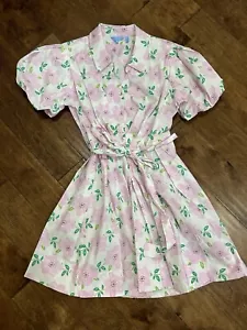 Draper James RSVP Puff Sleeve Shirt Dress Pink Floral Sz Large Xl Tie Waist - Picture 1 of 9