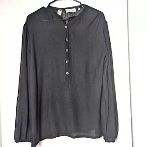 Yves Saint Laurent sheer mesh top half button smock long sleeve sz M vintage - Picture 1 of 11