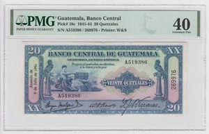 Guatemala 20 Quetzals 1941 P18c XF PMG 40 TOP POP Rare Currency Best Known Bill - Picture 1 of 6