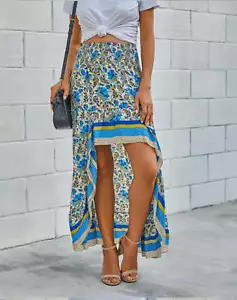 Blue Printed Hi-Low Maxi Skirt - Picture 1 of 1