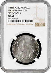 Vietnam 10 dong 1993, NGC MS67, "Prehistoric Animals – Diplodocus" - Picture 1 of 2