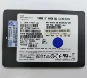 960GB SSD SAMSUNG MK0960GFDKT SM863 2.5" MZ7KM960HAHP-000H3 MZ-7KM9600 F/W HPG0 - Afbeelding 1 van 4