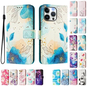 Flip PU Leather Wallet Phone Cover w/ Wrist Strap For iPhone 16 Pro Max 15 14 13 - Picture 1 of 30