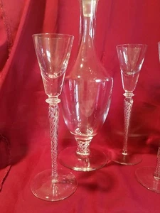 Vintage klare mundgeblasene Glasblase Spirale Karaffe + 3 Cordials 50er Jahre NOS - Bild 1 von 12