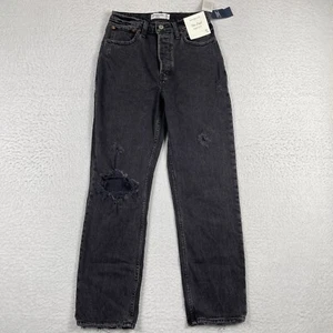 Abercrombie & Fitch Jeans Womens 25/0 Short Black Denim Dad High Rise Button Fly - Picture 1 of 22