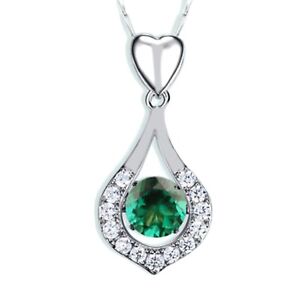 14KT White Gold 1.20Ct 100% Natural Green Emerald IGI Certified Diamond Pendant