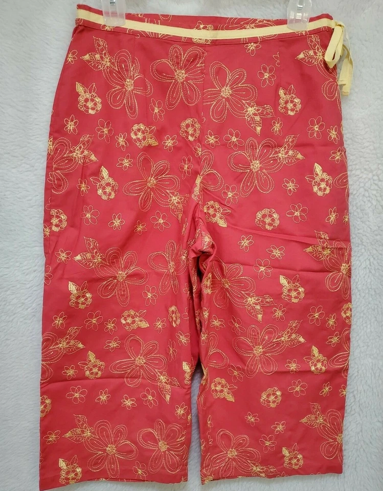 Pantalones capri Karen Scott para mujer talla 16 Petite 16P rosa anaranjado amarillo floral Foto 1 de 4