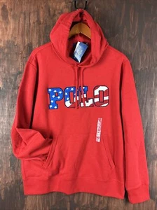 Large Polo Ralph Lauren America USA Flag Hooded Fleece Sweatshirt Red Mens L NWT - Picture 1 of 9