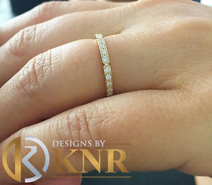 Fascia oro giallo massiccio 14 kt diamanti taglio tondo anniversario mezza eternità 0,15 ctw - Foto 1 di 4