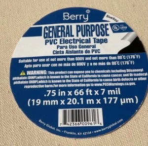 Berry Plastics PVC General Purpose Electrical Tape Blue Berry B17 Tape - Picture 1 of 3