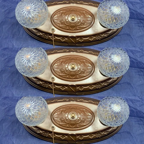 Wired Set Of 3 Antique Flush Mount Fixtures Wired Matching 137A Cover